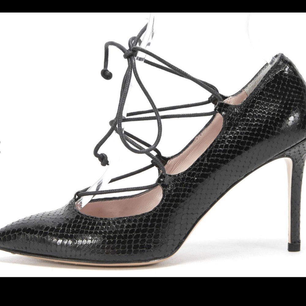 LE PETIT TROU Black Snake embossed Leather Pumps - Picture 2 of 4